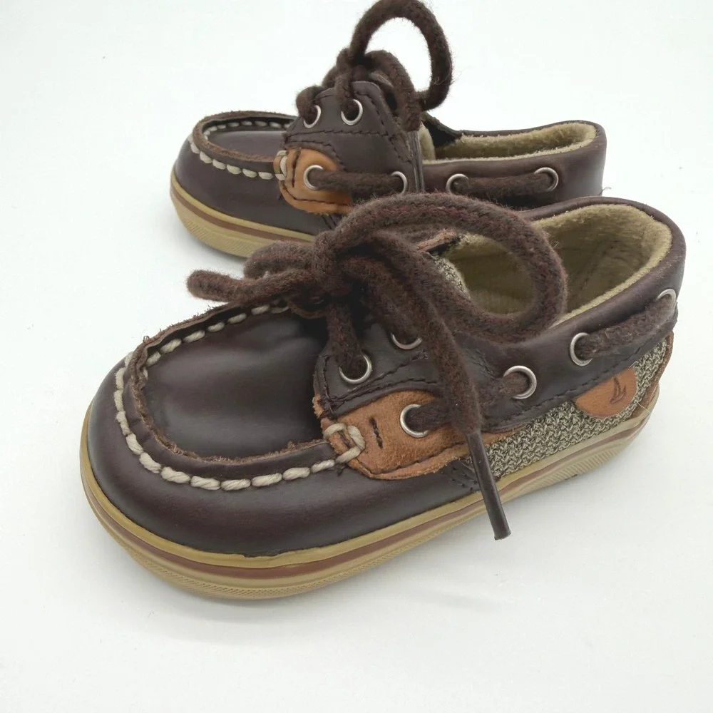 Sperry Bluefish Prewalker Kids Size 2M‎ Brown Leather Boat Shoes PB31924